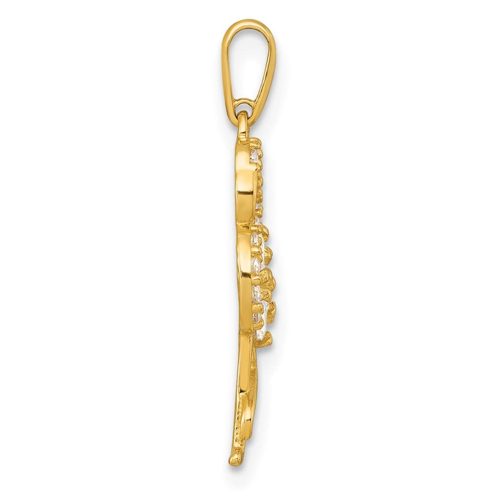 10K Yellow Gold Polished Medium CZ Flamingo Pendant
