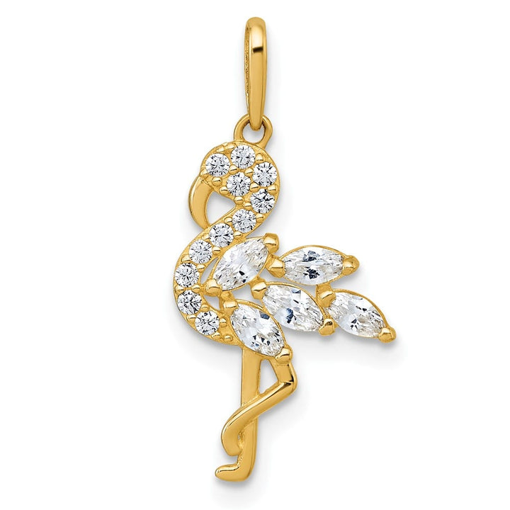 10K Yellow Gold Polished Medium CZ Flamingo Pendant