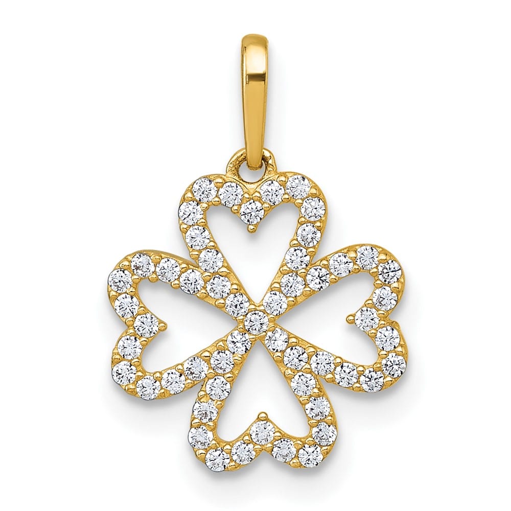 10K Yellow Gold Polished Medium CZ Four-leaf Clover Pendant