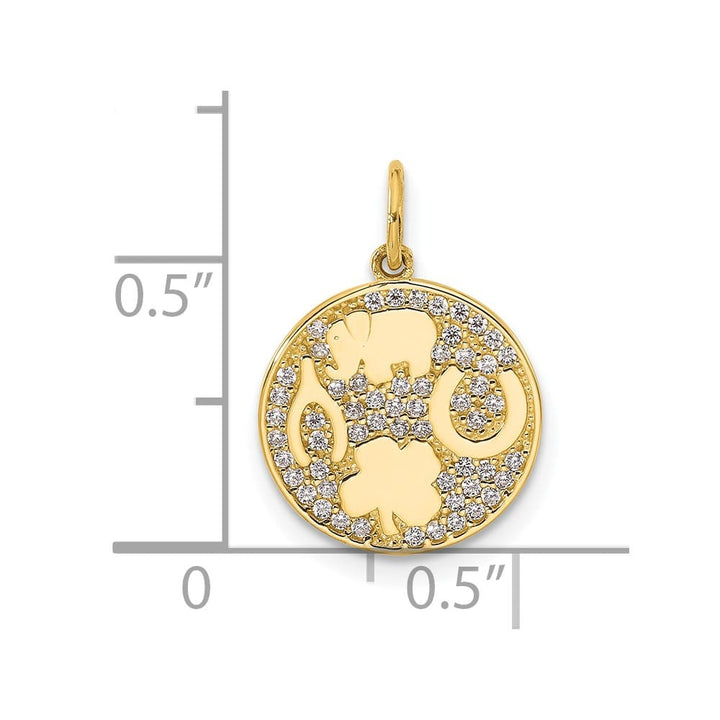 10K Yellow Gold Polished Medium CZ Good Luck Medallion Charm