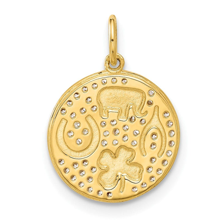 10K Yellow Gold Polished Medium CZ Good Luck Medallion Charm