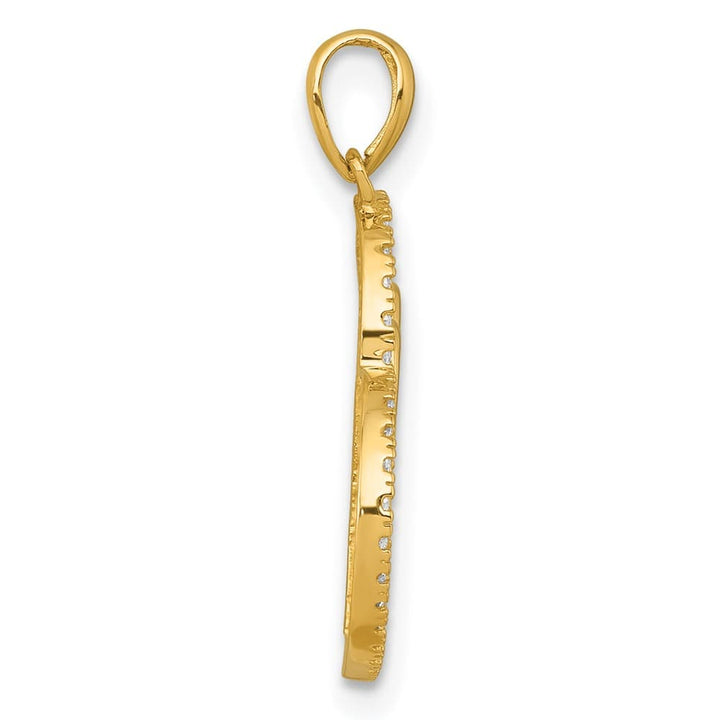 10K Yellow Gold Polished Medium CZ Heart with Two Hearts Pendant