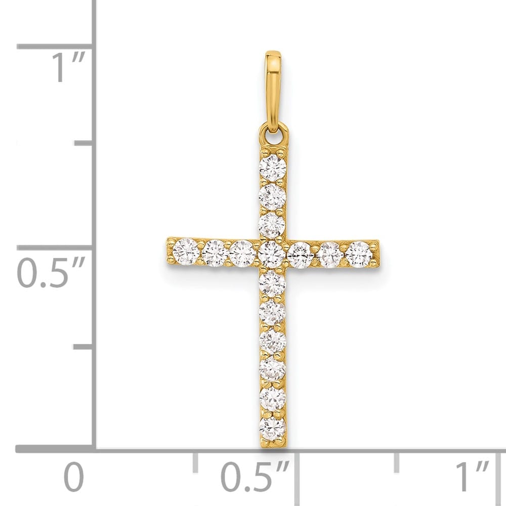 10K Yellow Gold Polished Medium CZ Latin Cross Charm