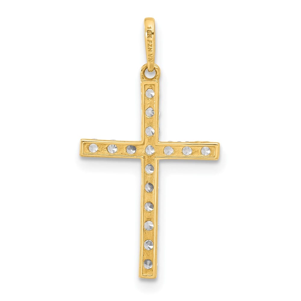 10K Yellow Gold Polished Medium CZ Latin Cross Charm
