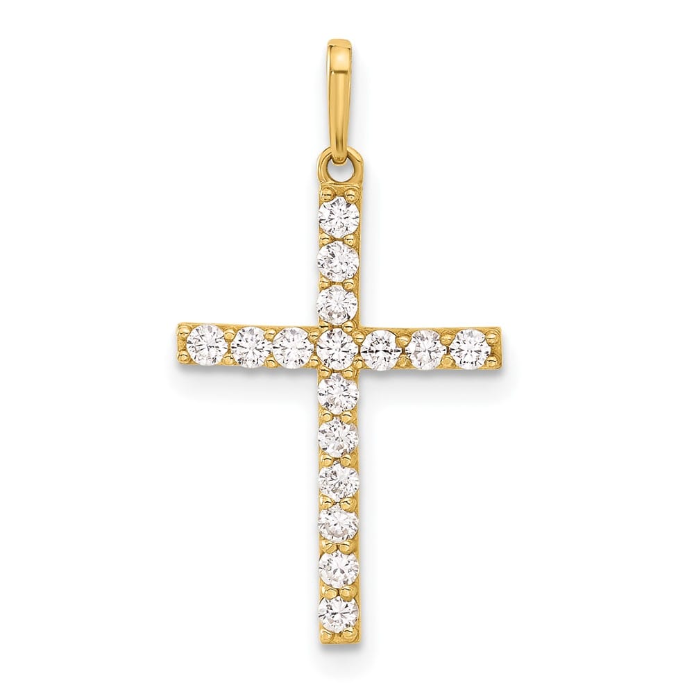 10K Yellow Gold Polished Medium CZ Latin Cross Charm