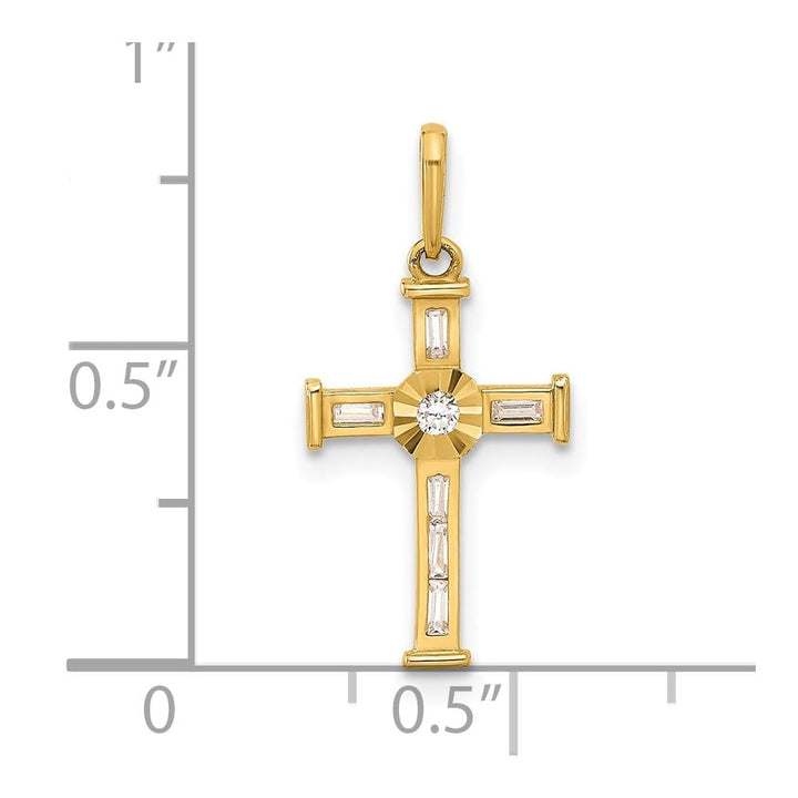 10K Yellow Gold Polished Medium CZ Latin Cross Charm