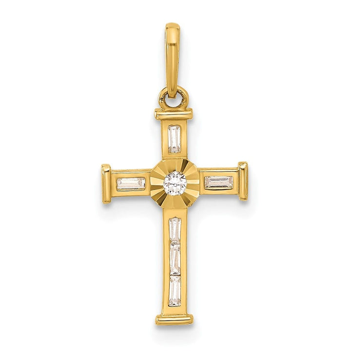 10K Yellow Gold Polished Medium CZ Latin Cross Charm