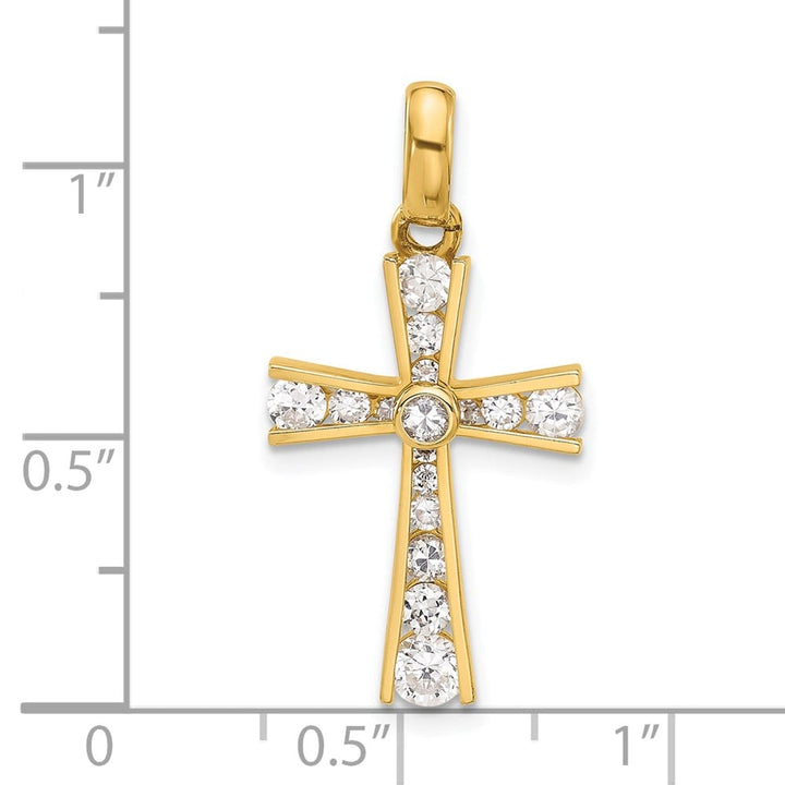 10K Yellow Gold Polished Medium CZ Latin Cross Pendant