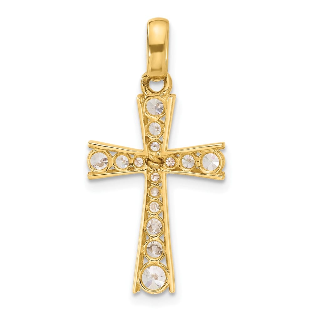 10K Yellow Gold Polished Medium CZ Latin Cross Pendant
