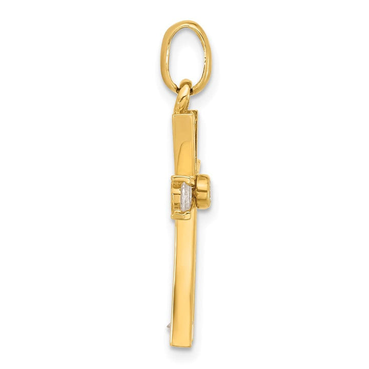 10K Yellow Gold Polished Medium CZ Latin Cross Pendant