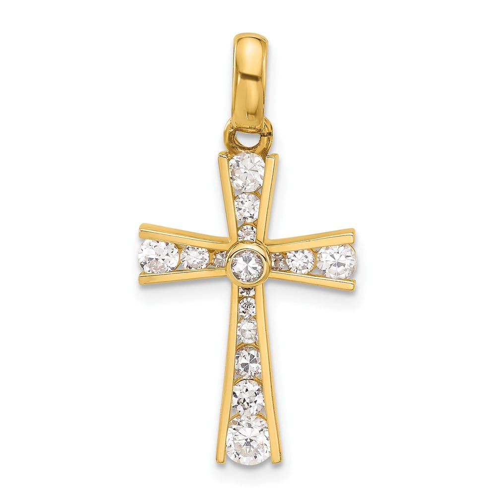 10K Yellow Gold Polished Medium CZ Latin Cross Pendant