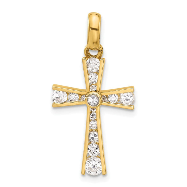 10K Yellow Gold Polished Medium CZ Latin Cross Pendant