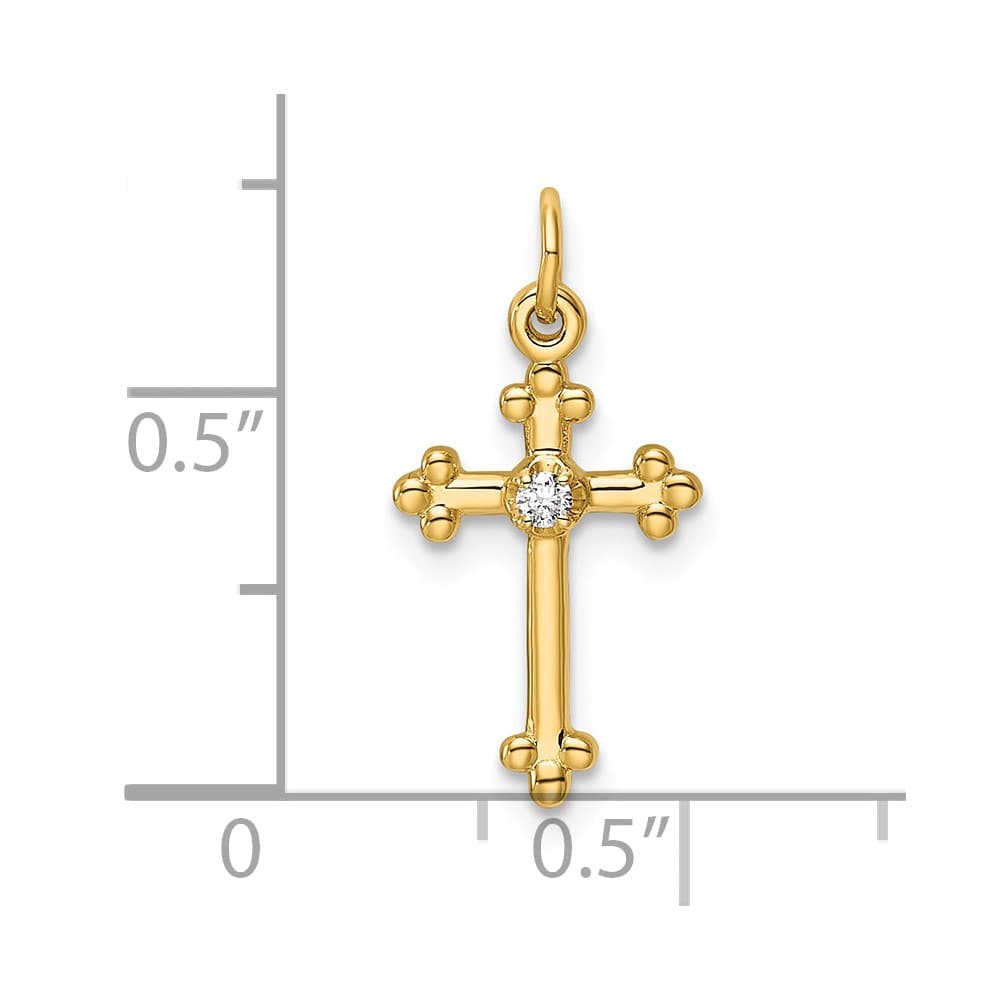 10K Yellow Gold Polished Medium Diamond Budded Cross Pendant