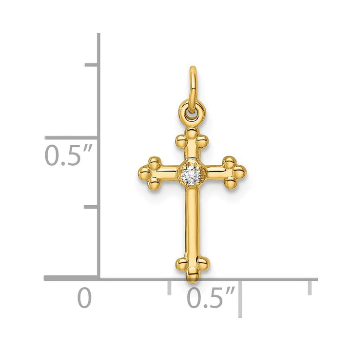 10K Yellow Gold Polished Medium Diamond Budded Cross Pendant