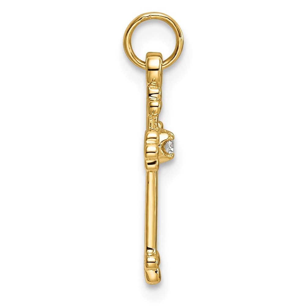 10K Yellow Gold Polished Medium Diamond Budded Cross Pendant