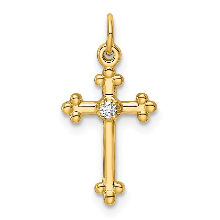 10K Yellow Gold Polished Medium Diamond Budded Cross Pendant