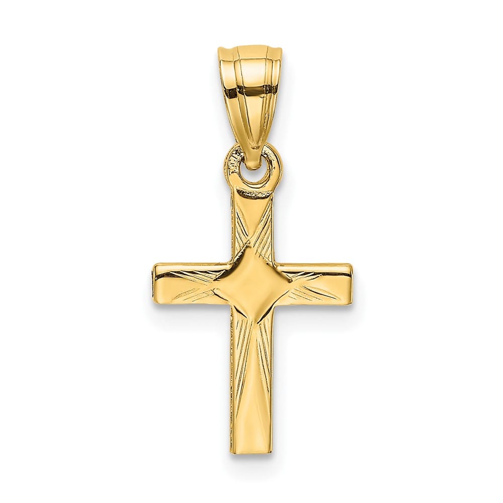 10K Yellow Gold Polished Medium Diamond Shape Center Latin Cross Charm