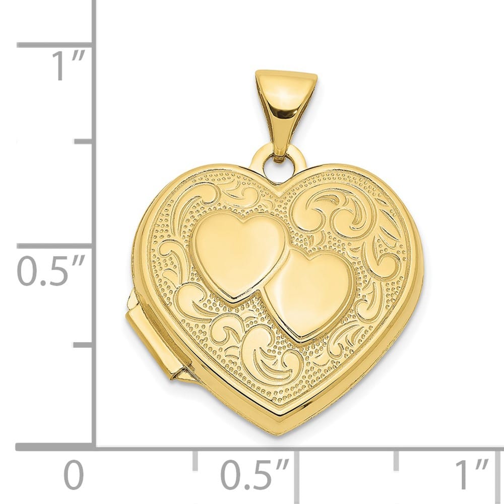 10K Yellow Gold Polished Medium Double Heart Locket