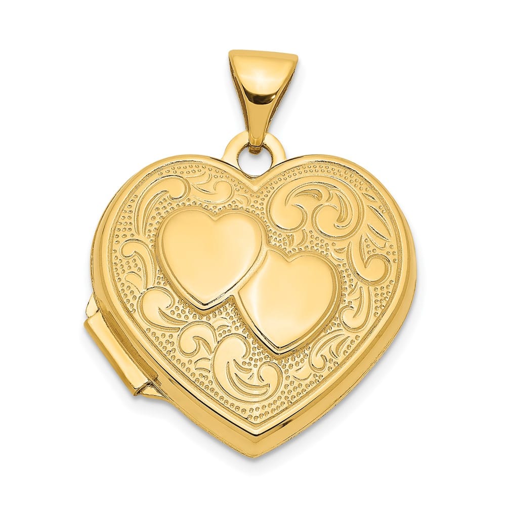 10K Yellow Gold Polished Medium Double Heart Locket