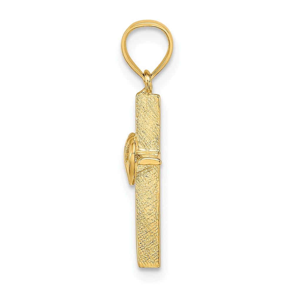 10K Yellow Gold Polished Medium Double Hearts on Stick Cross Charm