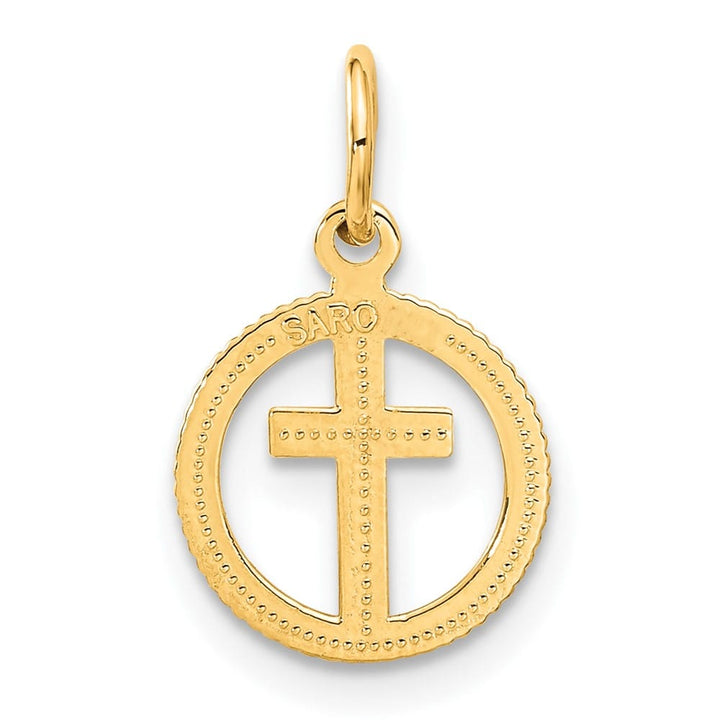 10K Yellow Gold Polished Medium Eternal Life Cross in Circle Charm