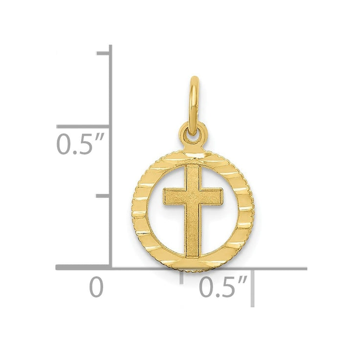 10K Yellow Gold Polished Medium Eternal Life Cross in Circle Charm