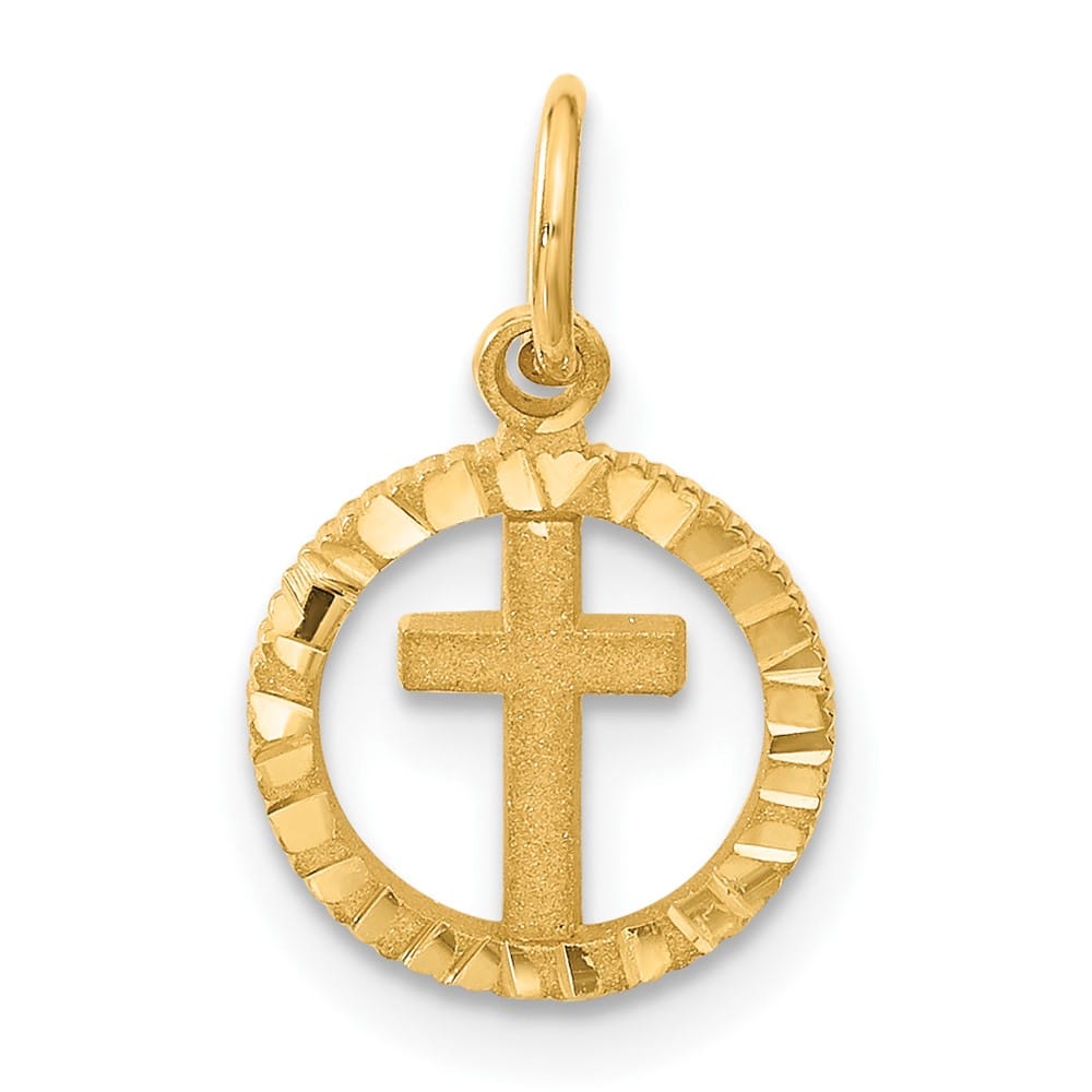 10K Yellow Gold Polished Medium Eternal Life Cross in Circle Charm