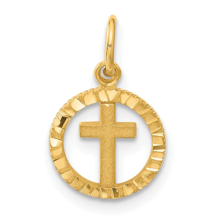 10K Yellow Gold Polished Medium Eternal Life Cross in Circle Charm
