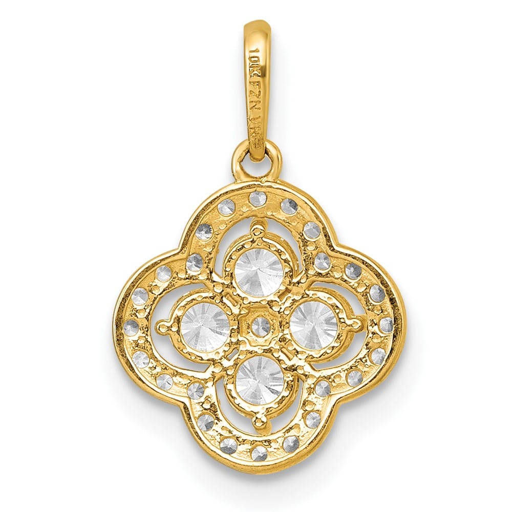 10K Yellow Gold Polished Medium Fancy CZ Flower Pendant