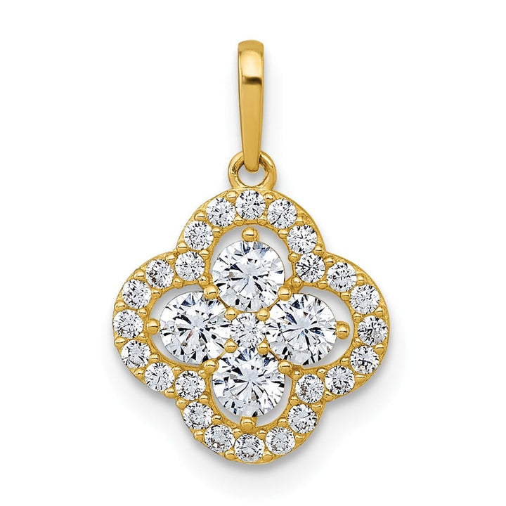 10K Yellow Gold Polished Medium Fancy CZ Flower Pendant