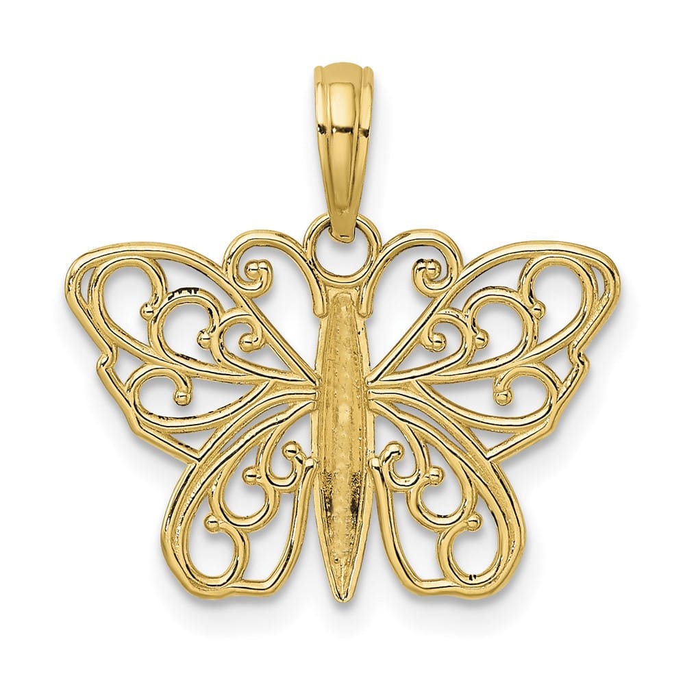 10K Yellow Gold Polished Medium Filigree Butterfly Charm