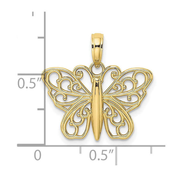 10K Yellow Gold Polished Medium Filigree Butterfly Charm