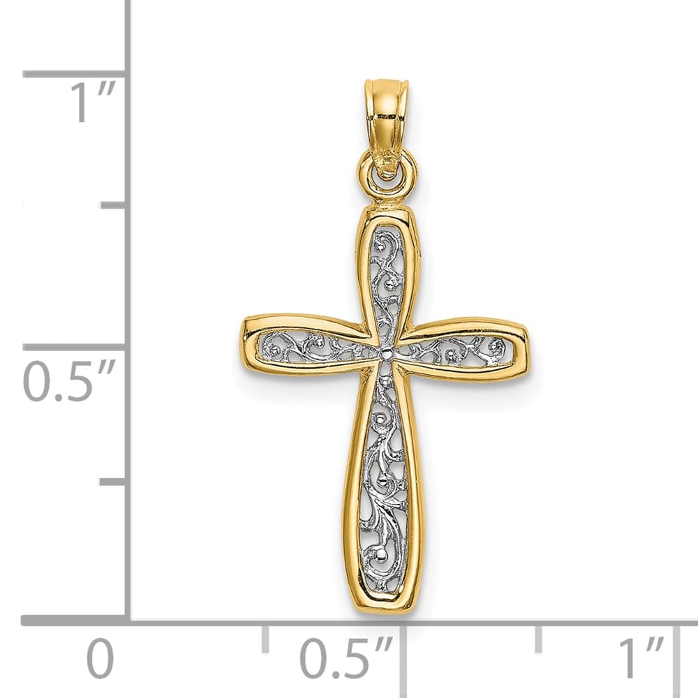 10K Yellow Gold Polished Medium Filigree Cross Charm