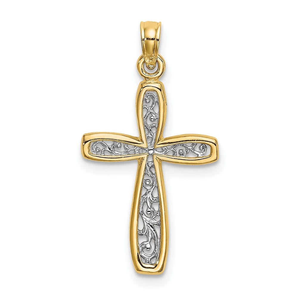 10K Yellow Gold Polished Medium Filigree Cross Charm