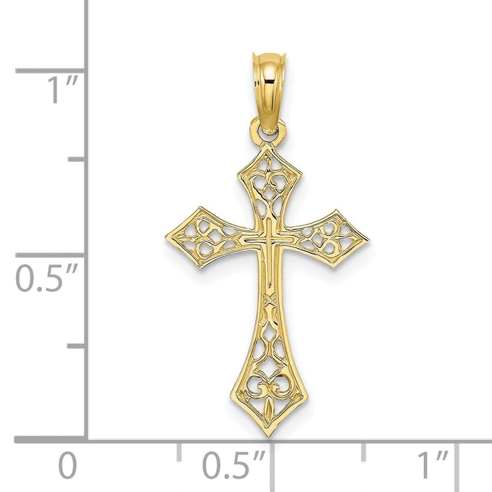 10K Yellow Gold Polished Medium Filigree Cross Charm