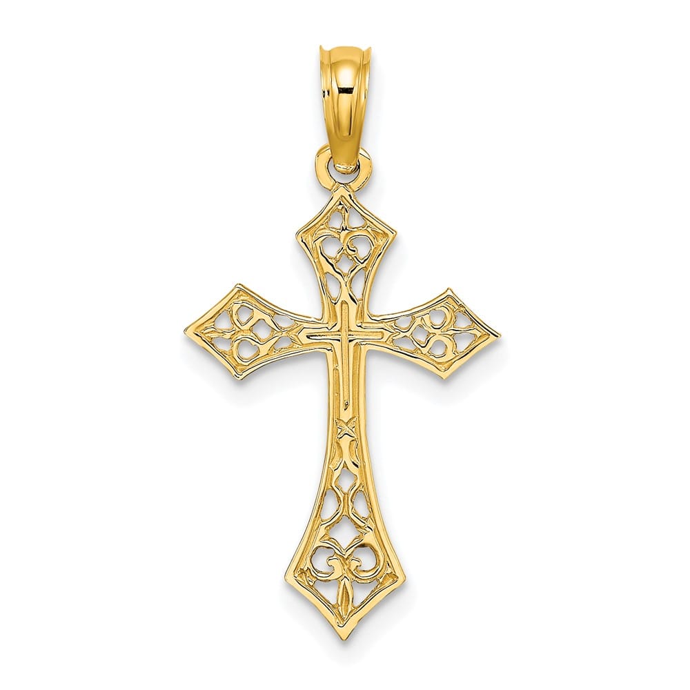 10K Yellow Gold Polished Medium Filigree Cross Charm