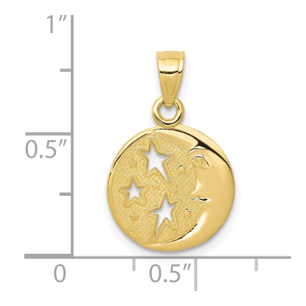 10K Yellow Gold Polished Medium Flat-Backed Moon with Three Pendant