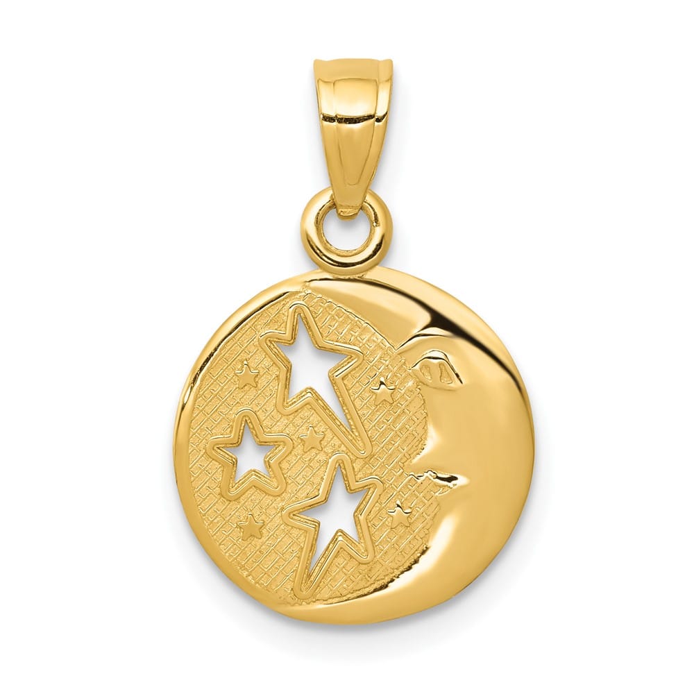10K Yellow Gold Polished Medium Flat-Backed Moon with Three Pendant