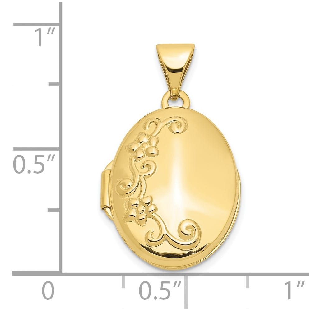 10K Yellow Gold Polished Medium Floral Oval Locket
