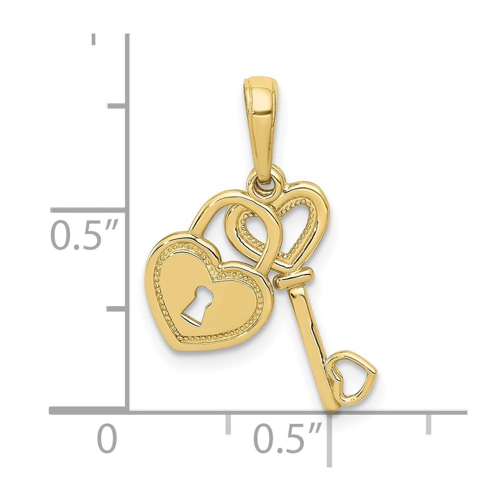 10K Yellow Gold Polished Medium Heart Key and Heart Lock Charm