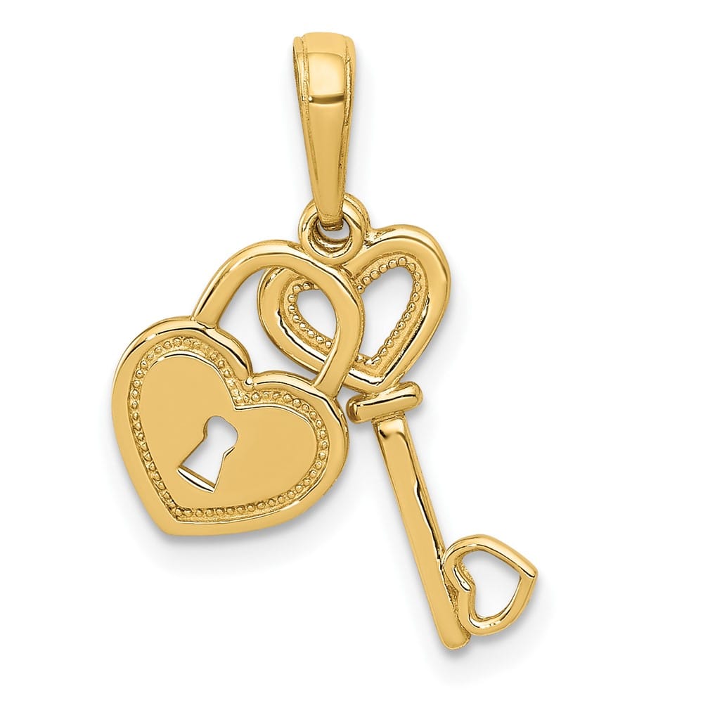 10K Yellow Gold Polished Medium Heart Key and Heart Lock Charm