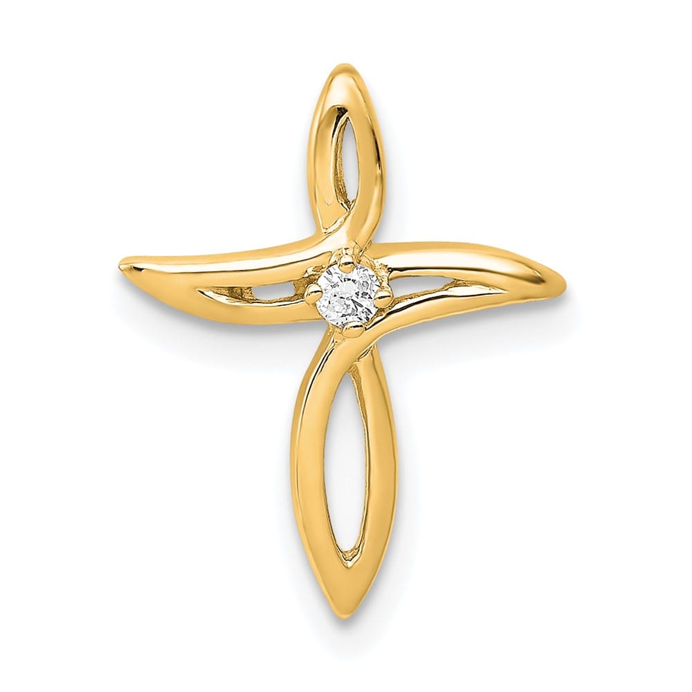 10K Yellow Gold Polished Medium I1 Clarity Diamond Cross Chain Slide