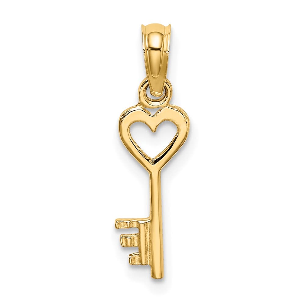 10K Yellow Gold Polished Medium Key with Heart Charm