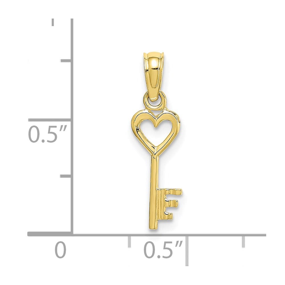 10K Yellow Gold Polished Medium Key with Heart Charm