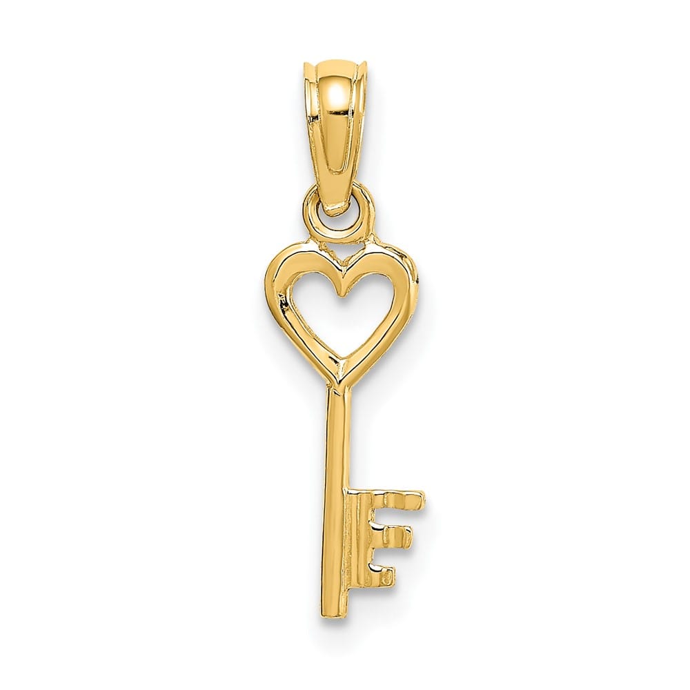 10K Yellow Gold Polished Medium Key with Heart Charm