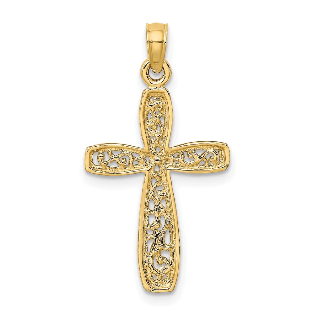 10K Yellow Gold Polished Medium Latin Cross with Filigree Center Charm