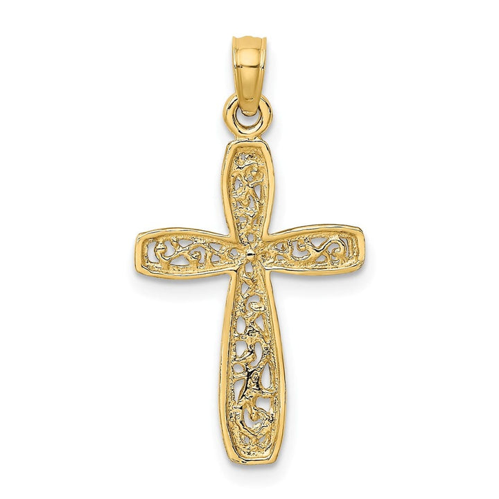 10K Yellow Gold Polished Medium Latin Cross with Filigree Center Charm