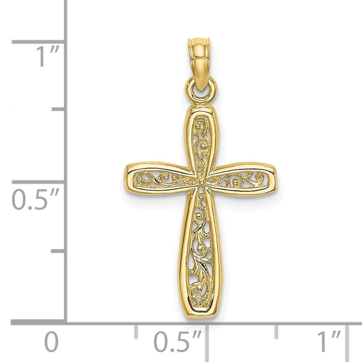 10K Yellow Gold Polished Medium Latin Cross with Filigree Center Charm