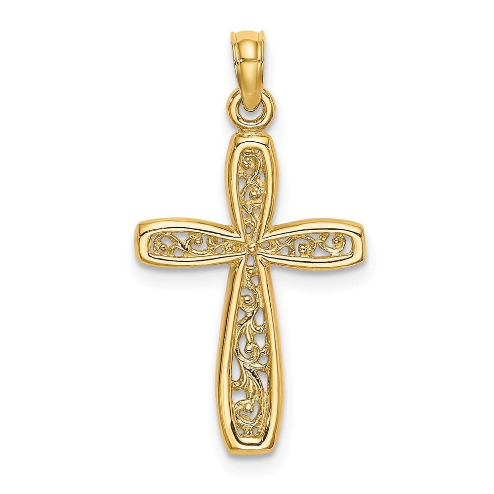 10K Yellow Gold Polished Medium Latin Cross with Filigree Center Charm