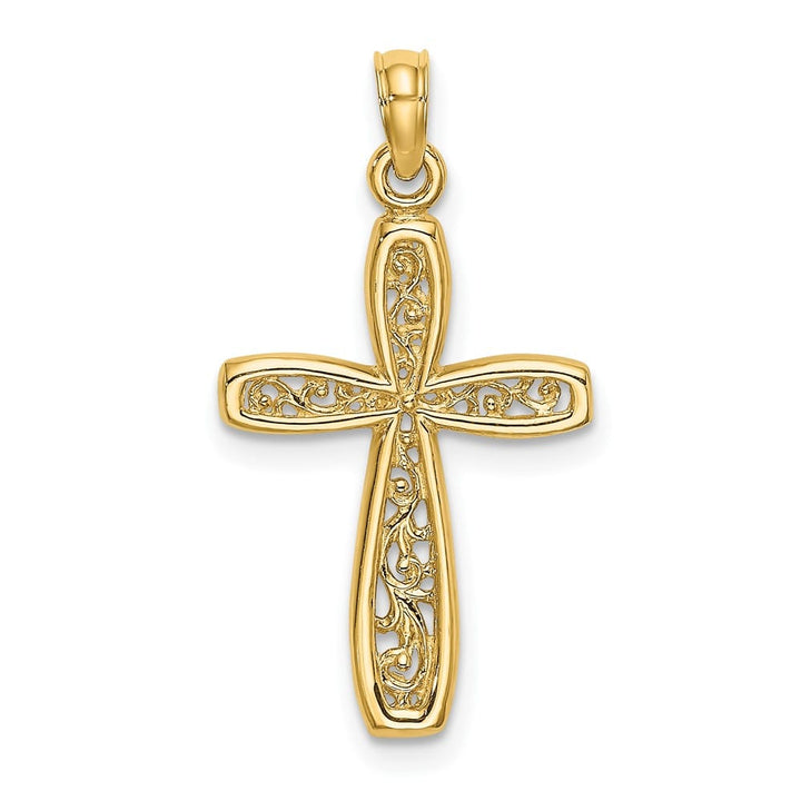 10K Yellow Gold Polished Medium Latin Cross with Filigree Center Charm